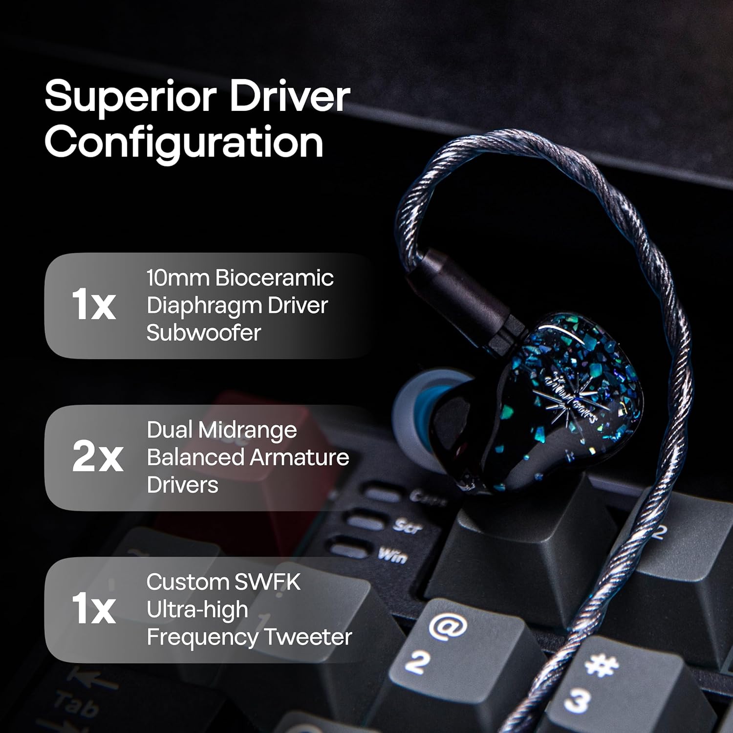 Linsoul Kiwi Ears Astral 1DD+6BA Hybrid in Ear Monitor  Wired Earbuds  HiFi Studio Recording &Mixing Earphone  Portable Gaming IEMs for Professional Music Engineers Audiophiles (Blue)