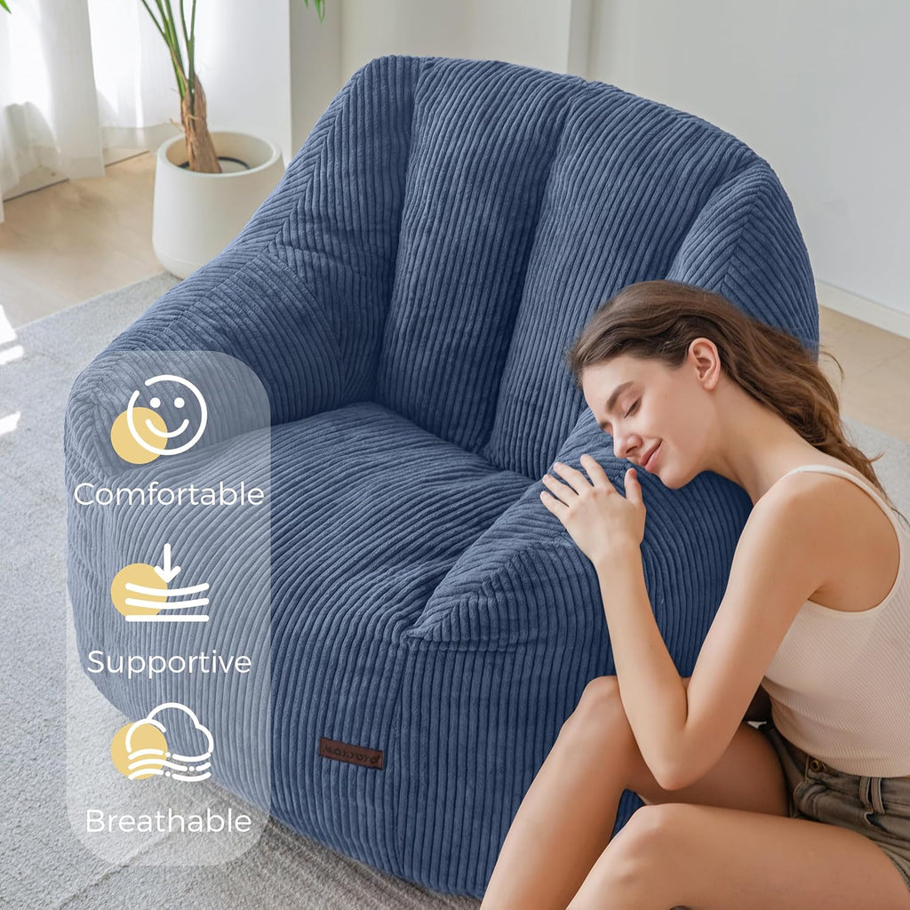 MAXYOYO Bean Bag Chair, Bean Bag Sofa with Filler, Cozy Living Room Chair for Adults and Kids, Stuffed Floor Sofa for Bedroom Dorm Reading, Dusty Blue