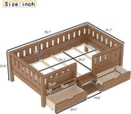Bellemave Twin Bed with Storage Drawers & Bookshelf, Low Profile Kids Bed Frame with Staircase & Full Length Guardrails, Solid Wood Twin Bed for Kids with Slats Load 300LBS, Easy Assembly, Oak Brown