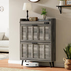 ChooChoo Shoe Storage Cabinet with 2 Flip Drawers, Deodorizing Shoe Organizer Storage for Entryway, Freestanding Hidden Slim Narrow Shoe Rack Cabinet, Grey