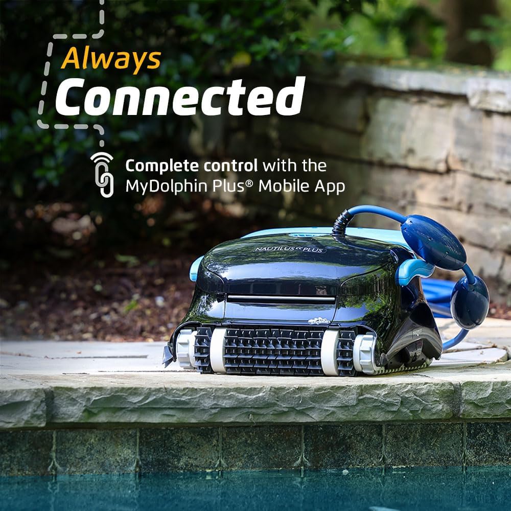 Dolphin Nautilus CC Plus Robotic Pool Vacuum Cleaner with Wi-Fi Control — Included Universal Caddy for No-Hassle Storage — Ideal for Above/In-Ground Pools up to 50 FT in Length
