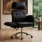 Big and Tall Office Chair - Criss Cross Leather High Back Executive Office Chair with Armrests & Wheels, Ergonomic Computer Gaming Desk Chair for Home, Makeup Vanity & Bedroom, Black, 49.6”H×22”W
