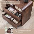 25" Tall Modern Nightstand Set of 2, 23.6'' Wide Wood Bedside Table w/2 Storage Drawers, Charging Station,Mid Century End Table for Bedroom, Living Room, Curved Profile Design, Brown