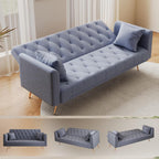 72"Modern Velvet Sofa Bed Futon,Convertible Folding Sleeper Bed Couches with 3 Adjustable Backrests,Tufted Recliner Loveseat with Golden Chrome Legs for Small Living Room Office (Dark Grey+pillows)