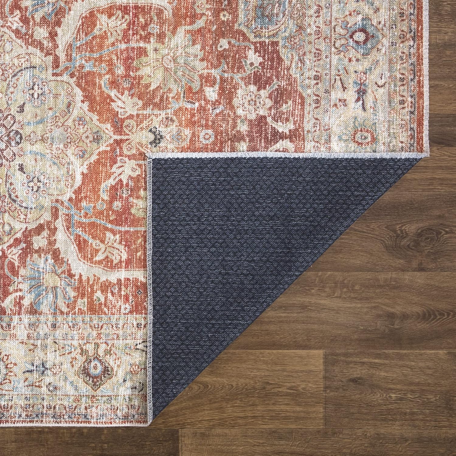 Bloom Rugs Caria Washable Non-Slip 9x12 Rug - Orange/Olive Beige Traditional Area Rug for Living Room, Bedroom, Dining Room, and Kitchen - Exact Size: 9' x 12'