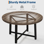 IDEALHOUSE 47" Round Dining Table for 4, Kitchen Dining Room Table with Sturdy Metal Frame, Wood Circle Kitchen Table for Space Saving -Brown (No Chairs)