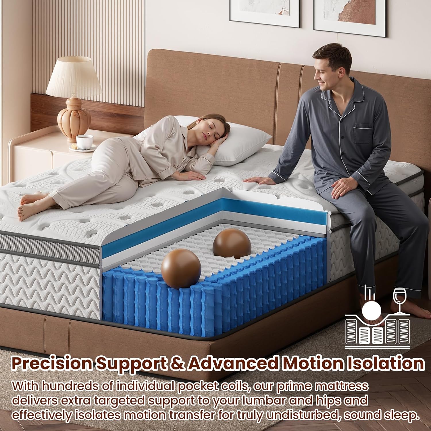 King Mattress, 14 Inch 5-Zone Deep Sleep Firm Mattress with Extra Lumbar & Shoulder Support, Hotel Collection Hybrid Mattresses, Fiberglass Free & No Odor - 365 Nights Trial