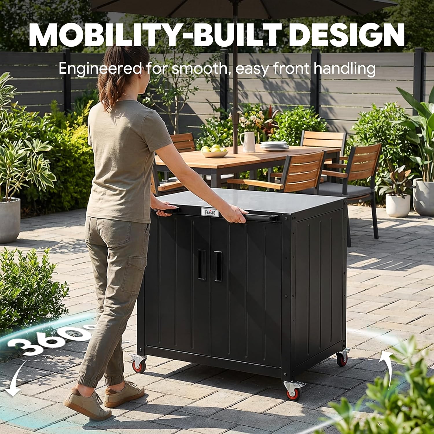 Outdoor Grill Cart with Storage Cabinet and Stainless Steel Top  35-Inch Outdoor Grill Station with Door  Modular Kitchen Island for Food Prep and BBQ  Black & Silver