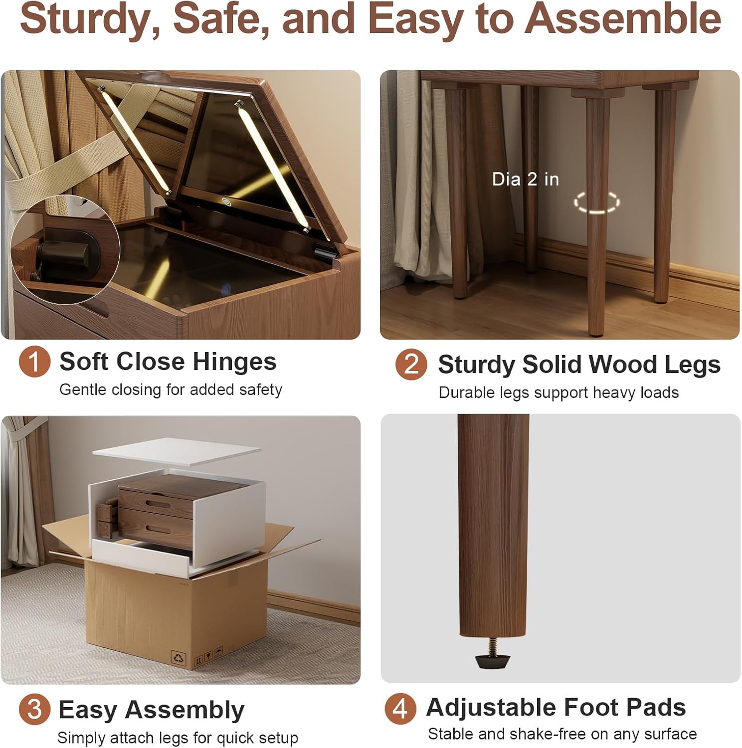Vanity Desk and Stool Bundle 19.6in Walnut