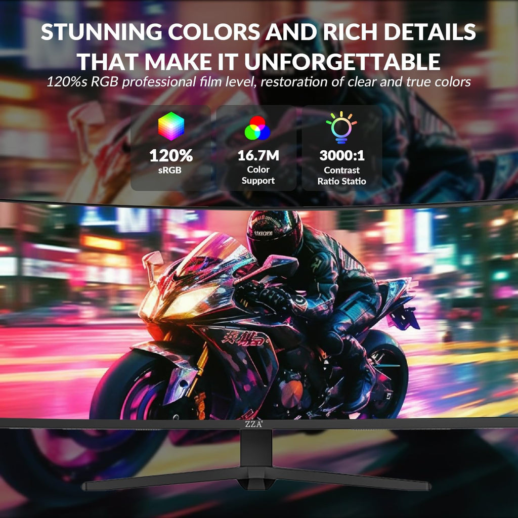 ZZA 49-Inch Ultra-Wide DQHD Curved Gaming Monitor | 5120x1440  1500R  165Hz  AMD FreeSync  120% sRGB  Height Adjustable  HDMI 2.1/DP 1.4 Wall Mountable- Black