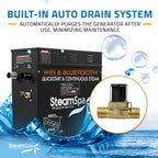 SteamSpa Steam System 12kW Steam Shower Generator with Bluetooth Wifi, Quickstart Continous Steam, Advanced Touch Pad Screen, Chroma Lights, Drain Pan and Auto Drain Chrome RVBS1200CH-A