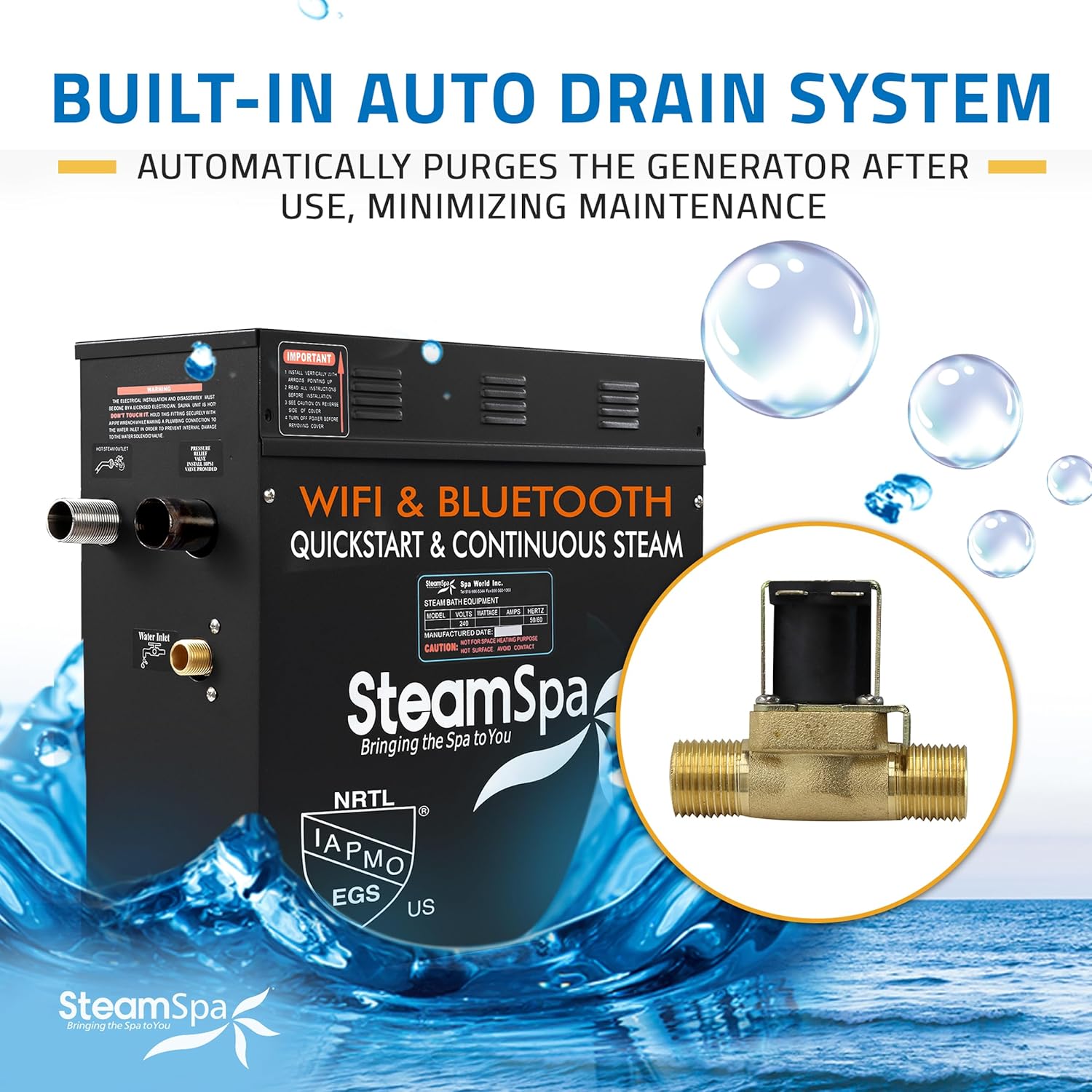SteamSpa Steam System 12kW Steam Shower Generator with Bluetooth Wifi, Quickstart Continous Steam, Advanced Touch Pad Screen, Chroma Lights, Drain Pan and Auto Drain Chrome RVBS1200CH-A