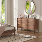 CHUWELL 6 Drawer Walnut Dresser for Bedroom, 47" Wide Mid Century Chest of Drawers with 6 Large Storage Space and 4 Solid Wood Cylindrical Legs, Large Dresser for Bedroom(Walnut)