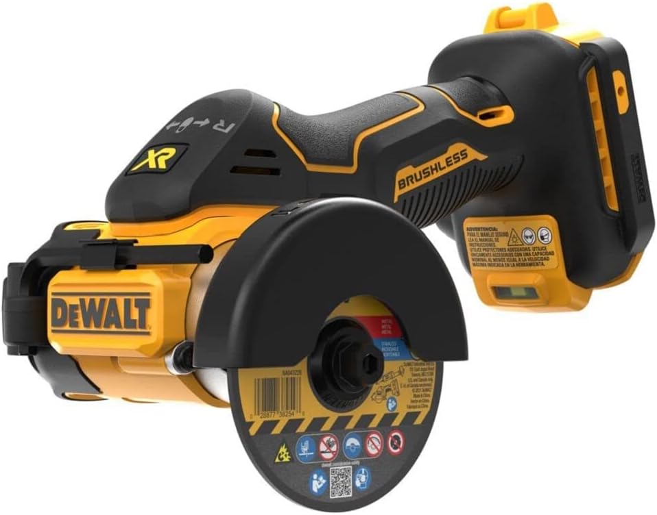 DEWALT 20V MAX* XR Brushless 3 in. Cordless Cut-Off Tool (Renewed) - Includes DCS438 Tool, Dust Shroud, Abrasive & Diamond Wheels, Arbor Adapter Ring, Hex Wrench