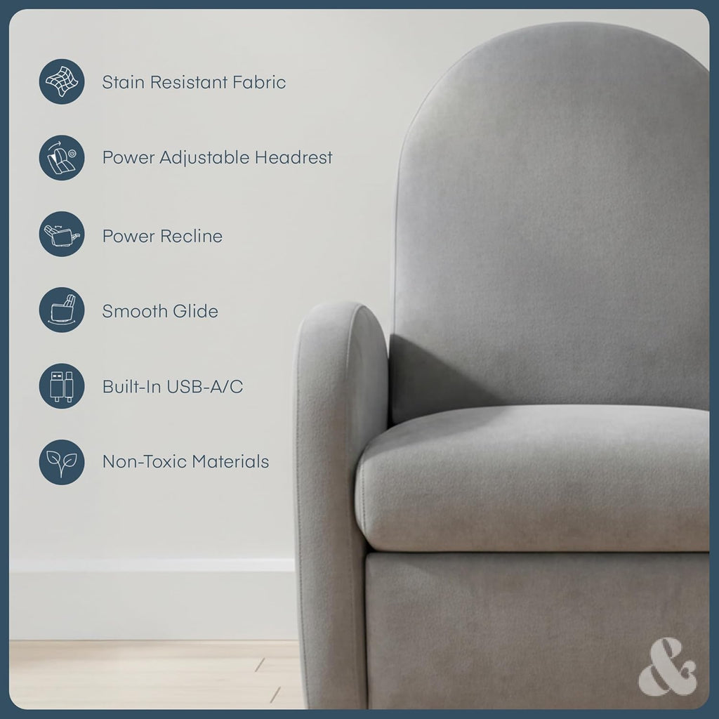 Austin Power Glider Recliner | Contemporary Nursery Glider Chair with Adjustable Headrest & Glide | Live Smart Stain-Resistant Fabric | Modern Recliner Chair for Nursery & Living Spaces, Gray