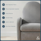 Austin Power Glider Recliner | Contemporary Nursery Glider Chair with Adjustable Headrest & Glide | Live Smart Stain-Resistant Fabric | Modern Recliner Chair for Nursery & Living Spaces, Gray