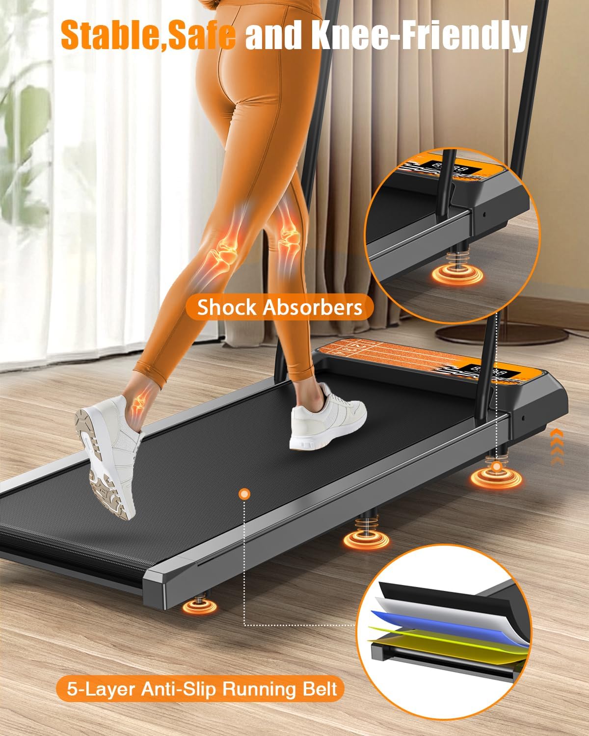 HCOIW Walking Treadmill Pad with Incline - Portable Under Desk Treadmill, Walking Mat Pad with Handle Bar, 2.5HP Low Noise, 2 in 1 Treadmills for Home Office, Remote Control with LED Screen