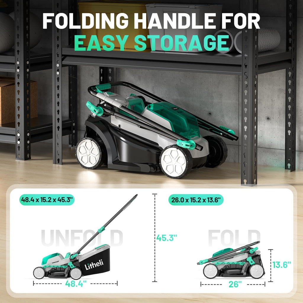 Litheli Cordless Lawn Mower 13 Inch, 5 Heights, 20V Electric Lawn Mowers for Garden, Yard and Farm, with Brushless Motor, 4.0Ah Battery & Charger Included