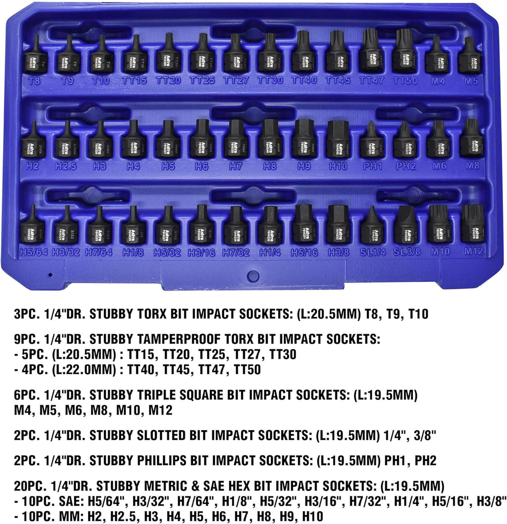 Astro Tools 78142 42pc 1/4" Drive Low Profile Nano Impact Bit Socket Set