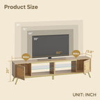 Bestier 80 Inch Natural Rattan TV Stand with Storage for 85 Inch TV, 4-in-1 Mid Century Modern Entertainment Center with LED Lights, Doors and Adjustable Glass Shelves for Living Room, Natural