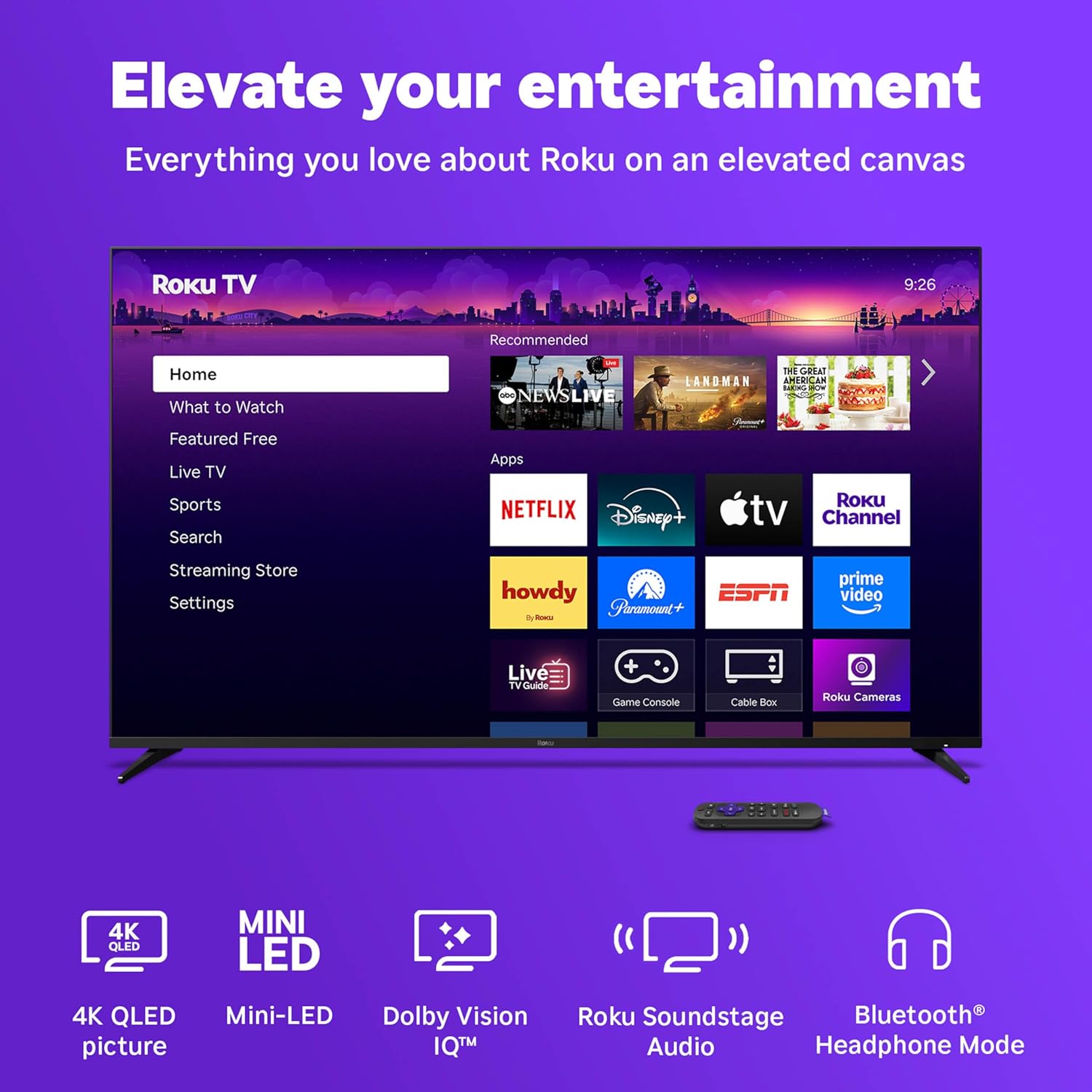 Roku Smart TV – 55-Inch Pro Series  Mini-LED TV – RokuTV with Backlit Voice Remote Pro – Flat Screen 4K QLED Television with 120Hz Refresh Rate & Dolby Vision IQ  Live News  Sports  Entertainment