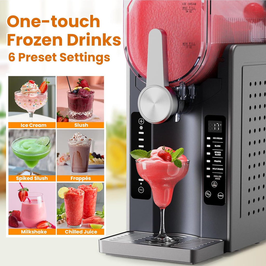 Slushie Machine: No Ice Needed Slushy Machine for Home, 6 Preset, Real-Time Temp Display, Auto-Clean | Frozen Margaritas, Cocktails, Frappés, Ice Cream, Smoothies, Milkshakes,Summer Parties