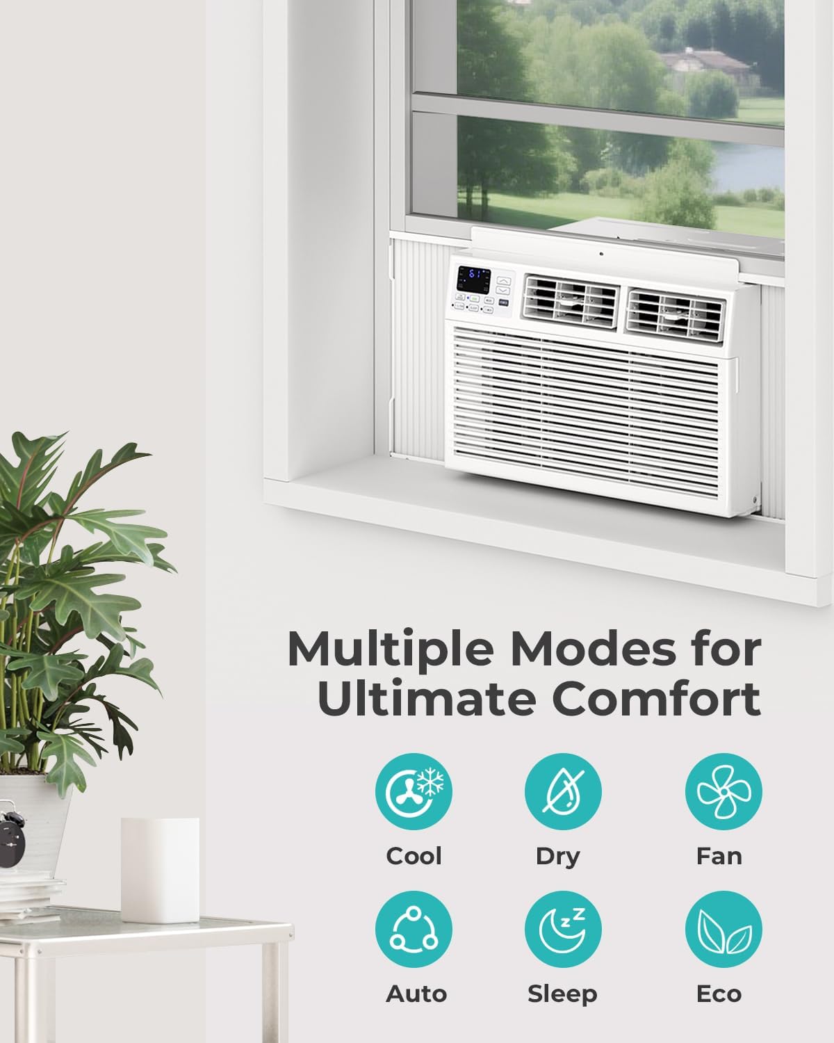 Window Air Conditioner, 8000 BTU Window AC Unit, Cool Rooms up to 350 Sq.Ft., 6-in-1 Modes,24H Timer, Energy Saving, Remote Control, Perfect for Bedroom, Apartment, Living Room, Office