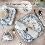 222 Fifth Adelaide Blue 16-Piece Floral Porcelain Dinnerware Set | Microwave and Dishwasher Safe Dining Set for 4 | Stackable and Chip-Resistant Plates Bowls and Cups | Gift for Housewarming & Wedding