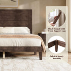 AMERLIFE Queen Sizes Solid Wood Bed Frame with 48" Headboard, Mid Century Modern Platform Bed with Silent Wood Slat System, No Box Spring Needed, Under-Bed Storage, Walnut