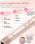 Hair Dryer Brush 8-in-1 Dual Voltage Hot Air Styler – Fast-Drying 110,000 RPM Ionic Blow Dryer with Straightener & Curler Attachments, Frizz-Free Volumizing Styler with Protective Hard Case-Pink