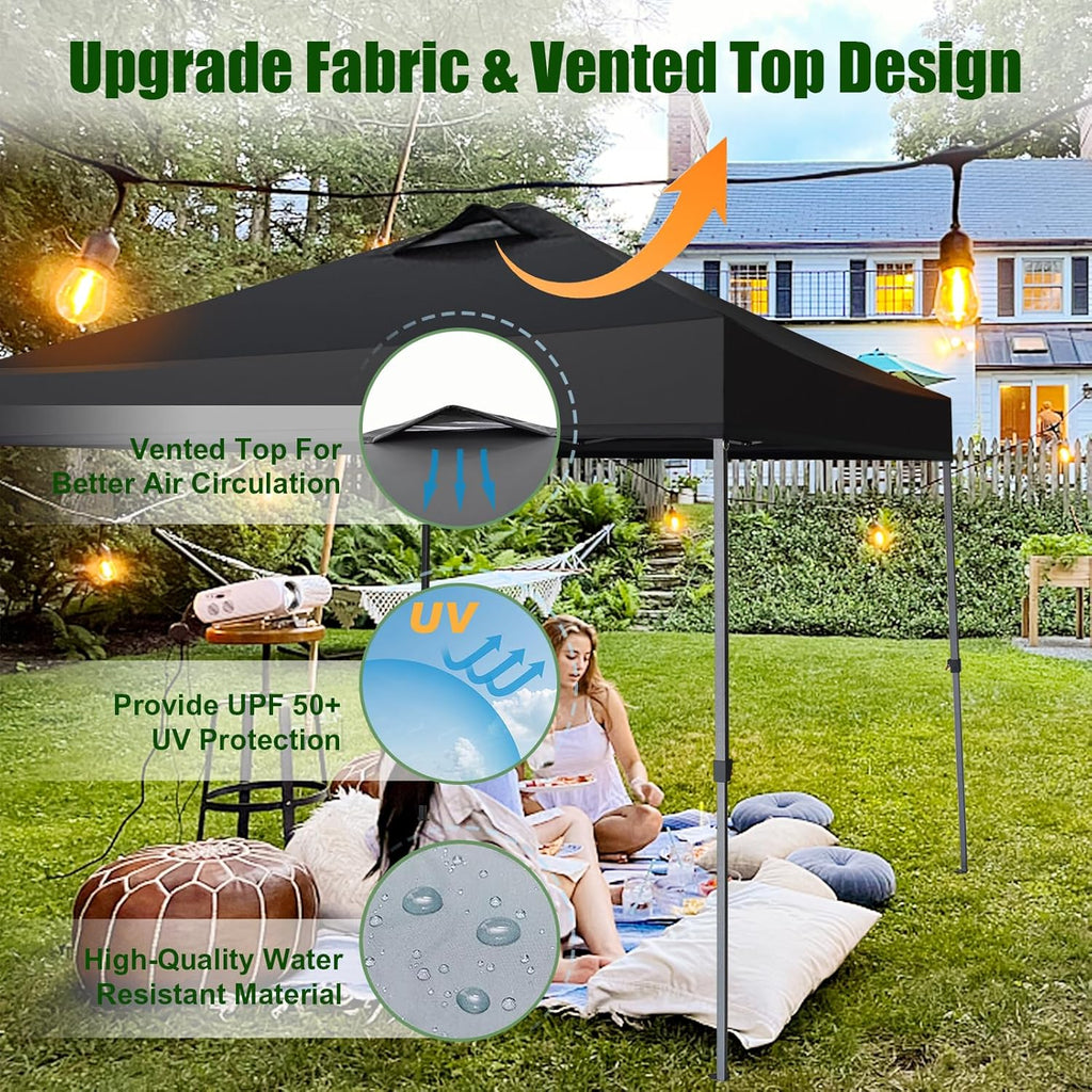 Eurmax USA NOMATTER ONE-Person Open&Close 10x10ft Pop Up Canopy Tent .Portable Shelter Canopy for Outdoor Events .Instant Canopies  Temporary Sunshade Bonus 4 Sand Bags(Black)