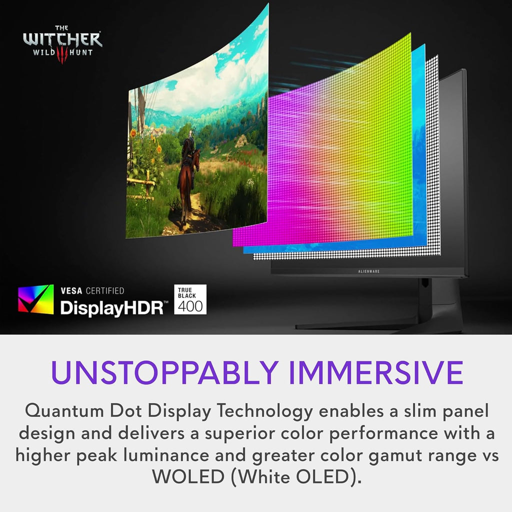 Alienware AW3423DWF Curved QD-OLED Gaming Monitor - 34-inch Quantum Dot OLED 0.1Ms 165Hz 21:9 Curved Display  99.3% DCI-P3 Color Gamut  VESA DisplayHDR True Black 400  AMD FreeSync Premium Pro - Black