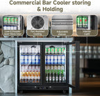 BODEGACOOLER Back Bar Cooler with 2 Glass Doors,7.7 Cu.ft Commercial Bar Beverage Refrigerator Under Counter LED Lighting for Soda Drinks,Beer,Wine with Stainless Steel Top,DOE Approved,4 Casters