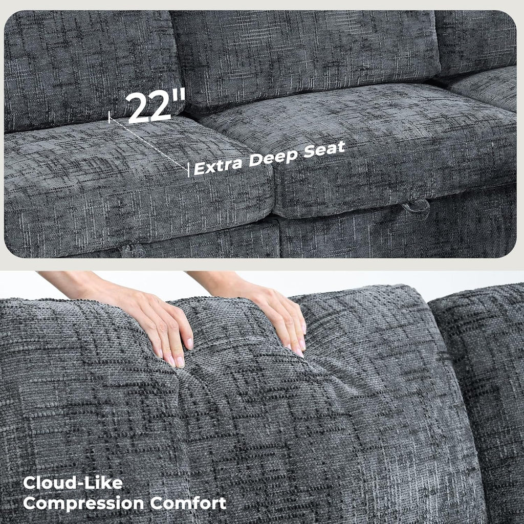 128" Oversized Modular 6 Seater Sofa with Removable Covers and Storage, Convertible U, L-Shaped and Sleeper Sectional, Modern Sectional Couch with Movable Ottoman for Living Room, Apartment, Gray