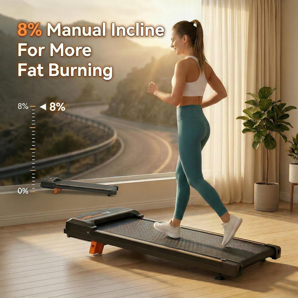 Walking Pad Treadmill with 8% Incline, 2.5HP Quiet Motor, 300 lbs Capacity, Under Desk Treadmill with Remote & LED Display, 0.5–4 MPH, Portable Treadmill for Home, Apartment & Office