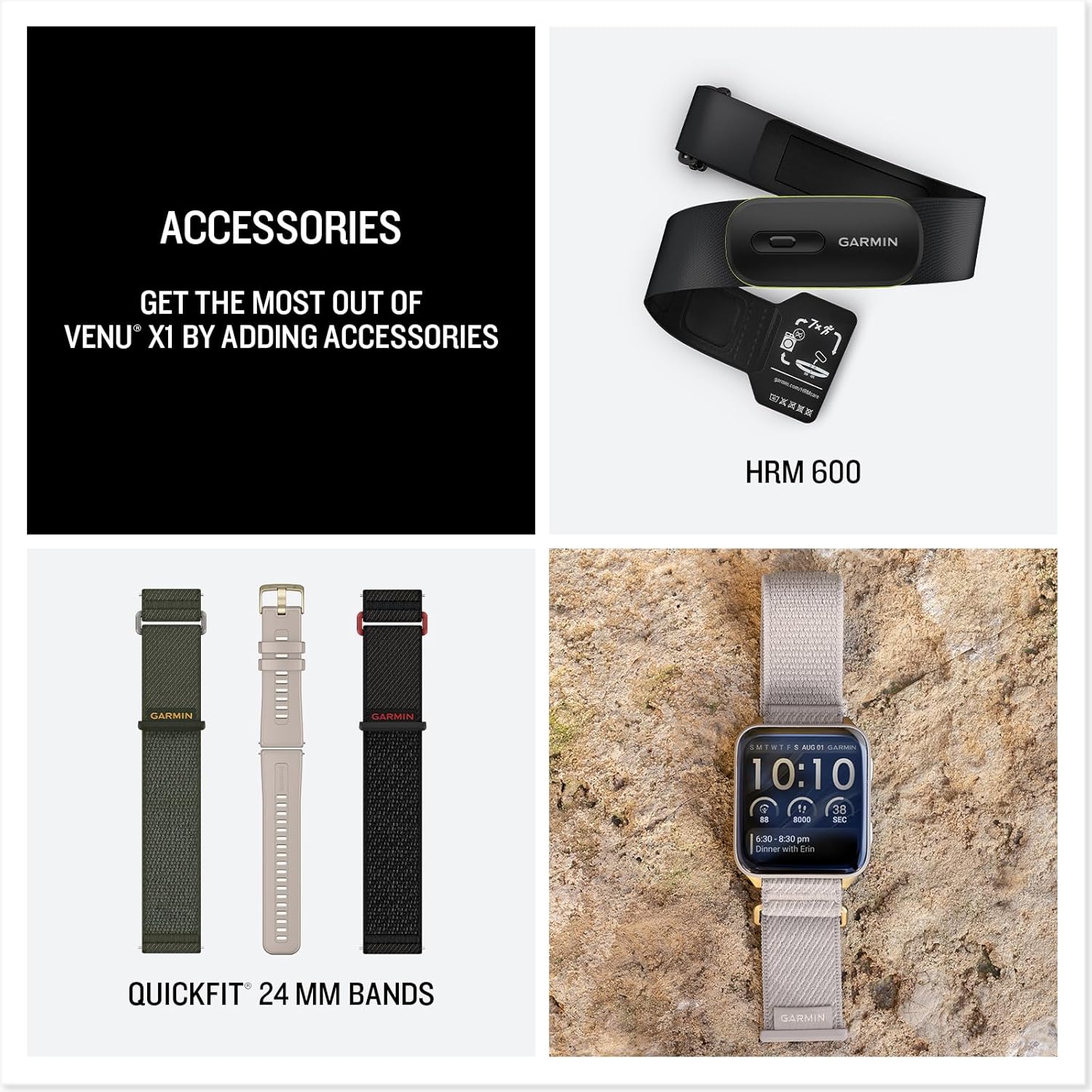 Garmin® Venu® X1  Thin and Lightweight GPS Smartwatch  AMOLED Display  Advanced Health and Fitness Features  Soft Gold with Titanium Caseback and French Gray ComfortFit Nylon Band