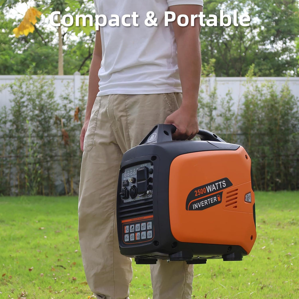 Portable Inverter Generator 2500W Gas Powered  Long Runtime Gas Generators for Home Use  Camping  Super Quiet Emergency Home Backup  with CO Sensor  EPA Compliant