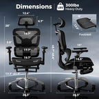 Ergonomic Office Chair with Footrest, Big and Tall Home Desk Chair, High Back Rolling Computer Chair with 5D Flip-Up Arms and Lumbar Support, Comfy Gaming Chair, Swivel Mesh Chairs, Black