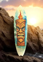 JennyGems Tiki Surfboard Wall Art Polynesian Tropical PVC Decor, Outdoor Tiki Mask Surfboard Sign for Patio, Beach House, Luau, or Bar Wall Display, 3 Foot