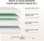 Twin XL Adjustable Bed Base Frame and 12 inch Green Tea Memory Foam Mattress, Electric Bed Base Wireless Remote, Zero Gravity Bed, Head and Foot Incline, Anti-Snore,Easy Assembly