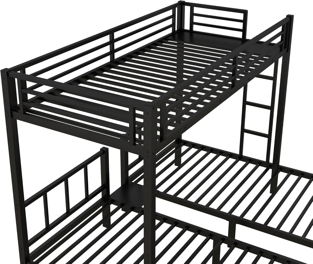 Twin Over Twin Over Twin Triple Bunk Bed for Kids,3 Bed Bunk Beds for 3,Metal Triple Bunk Beds with Built-in Desk,Separates Into 3 Twin Beds,Noise Reduced Structure,Black