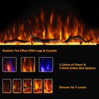 Electric Fireplace 36inches, Wall-Mounted & Recessed Fireplace Inserts, Multicolor Flame w/5 Dimmer, Remote Control Thermostat, Timer, Overheating Protection, Hardwire Connect, 1500W,Black