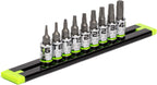 GRIPEDGE Tools | 9PC RPT Star Driver Set | Sizes T6 - T40 | 1/4'' Drive | Made With S2 Steel | Includes Premium Aluminum Socket Rail |