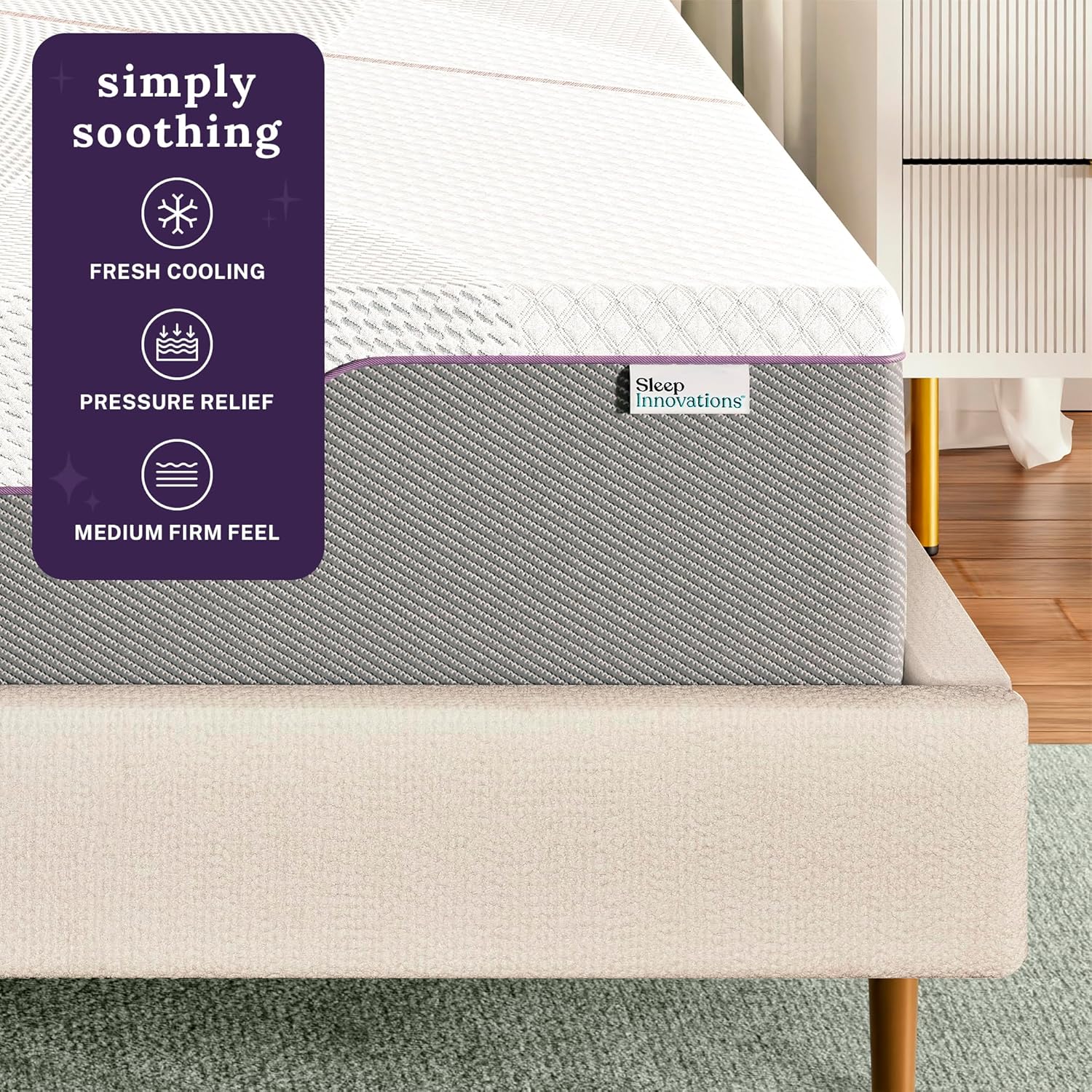 Sleep Innovations Marley 12 Inch Green Tea Gel Memory Foam Mattress, Queen Size, Bed in a Box, Medium Firm Feel