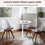 Round Dining Table 27.5" White Tulip Table with Pedestal Base for 2-4 People Small Space - Kitchen Living Room Cafe