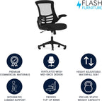 Flash Furniture Kelista Mid-Back Swivel Office Chair with Adjustable Seat Height, Ergonomic Mesh Desk Chair with Flip-Up Armrests, Black