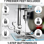 Sewing Machine for Beginners, Starter Safe Sewing Machine For Grandmother, Granddaughter, Adults, 505 New Upgraded Pro Sewing Machines with Extension Table -7 Presser Feet, Foot Pedal