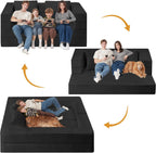 Futon Sofa Bed with Pillow, 3-in-1 Sleeper Sofa Bed with Removable Cover, Convertible Floor Sofa Bed, No Assembly Boneless Couch for Living Room, Bedroom