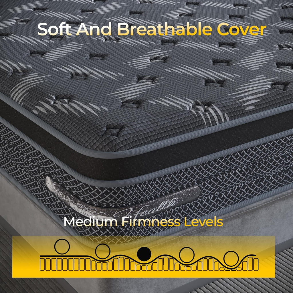 Queen Size Mattress 12 inch - 2026 Hybrid Firm Mattress in a Box Spring, Cooling Memory Foam, Pocket Springs, Medium Firmness for Pressure Relief, Motion Isolation, Edge Support, Side & Back Sleepers