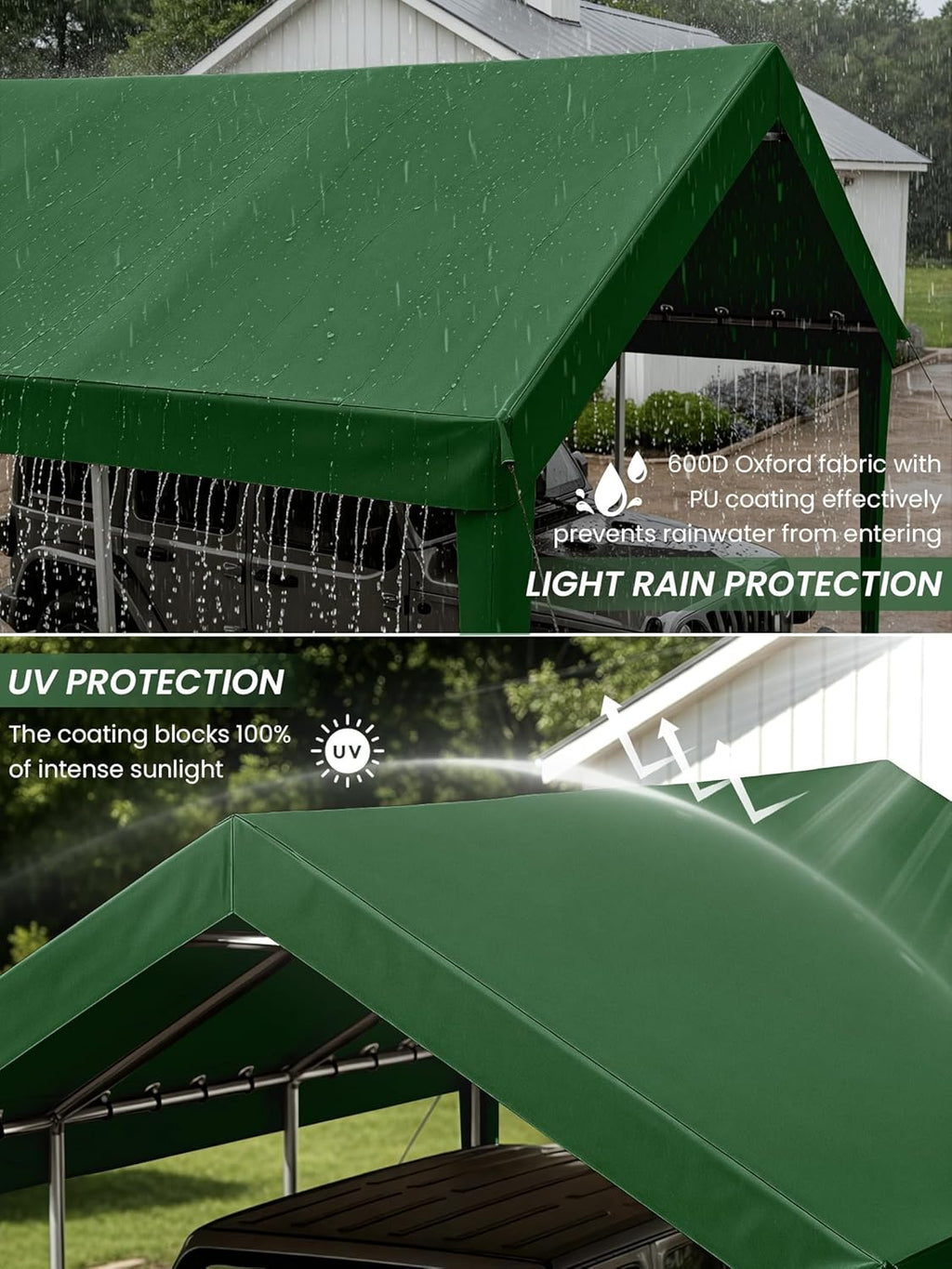 10 x 20 Ft Carport Replacement Cover, Heavy Duty Outdoor Car Tarp Canopy, Waterproof & UV Protected Tear Oxford Tarp with Ball Bungees (Frame is Not Included)